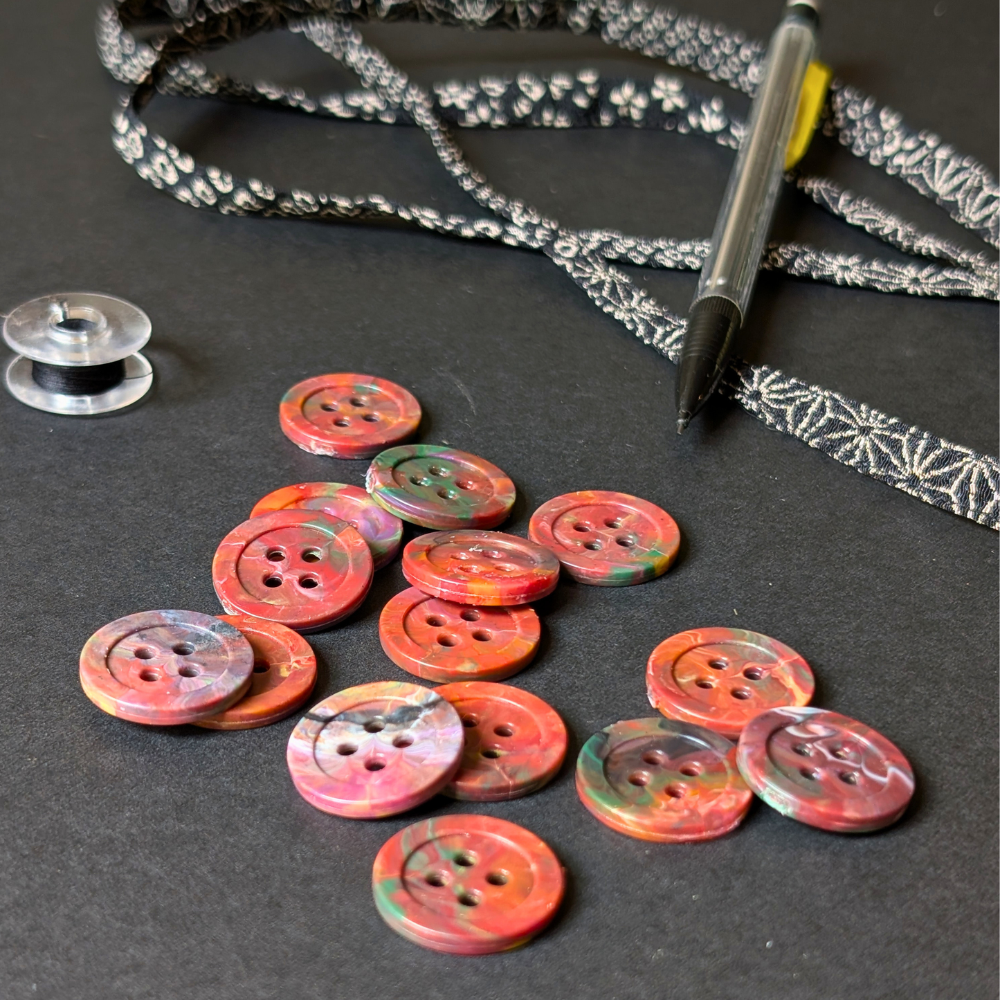 Neon Red Melt Buttons | Set of 6