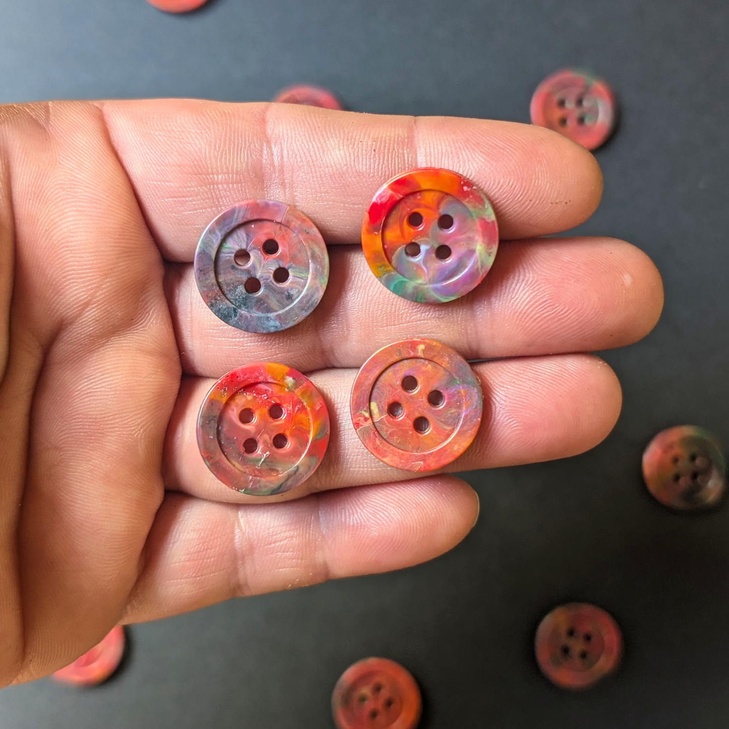 Neon Red Melt Buttons | Set of 6